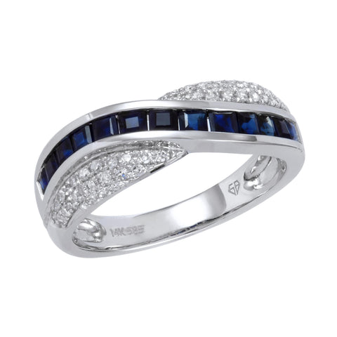 0.16 Ctw Diamond 14k White Gold Sapphire Round Shape Womens Gemstone Ring