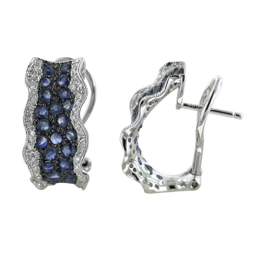 0.34 Ctw Diamond 14k White Gold Sapphire Round Shape Womens Gemstone Earrings