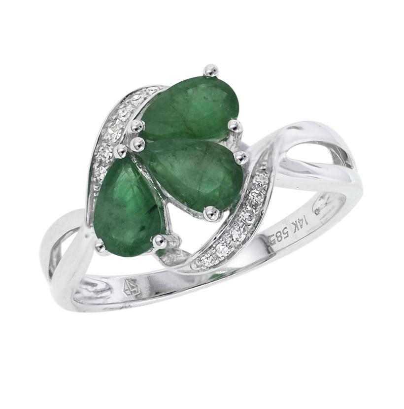 0.04 Ctw Diamond 14k White Gold Emerald Round Shape Womens Gemstone Ring