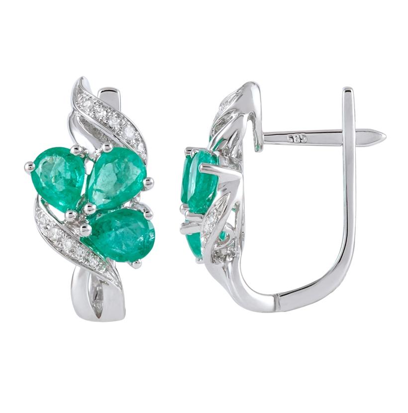 0.07 Ctw Diamond 14k White Gold Emerald Round Shape Womens Gemstone Earrings