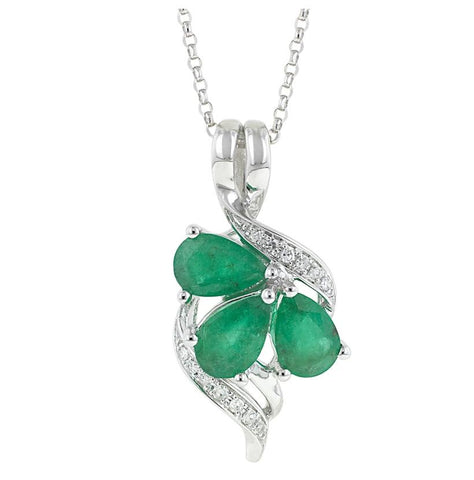 0.04 Ctw Diamond 14k White Gold Emerald Round Shape Womens Gemstone Necklace Pendant With 16 Inch Chain