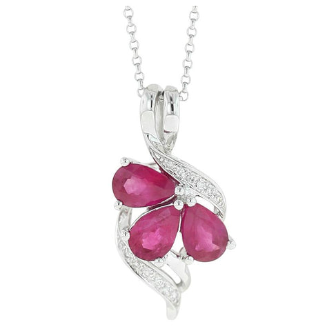 0.04 Ctw Diamond 14k White Gold Ruby Round Shape Womens Gemstone Necklace Pendant With 16 Inch Chain