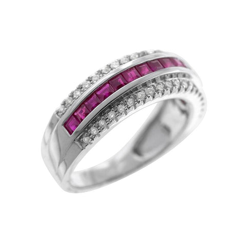 0.23 Ctw Diamond 14k White Gold Ruby Round Shape Womens Gemstone Ring