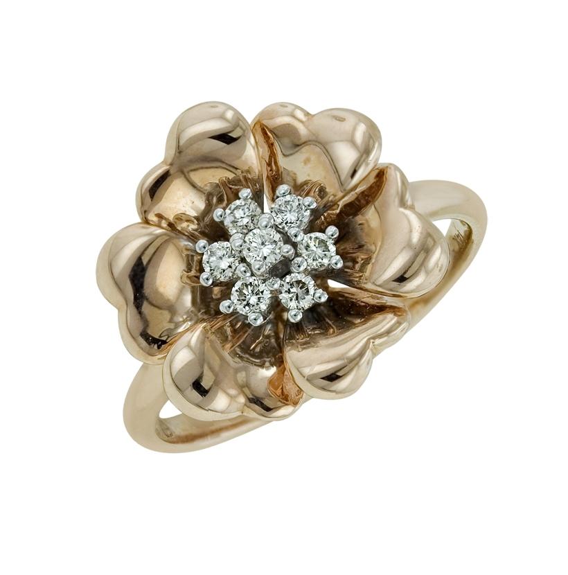 0.16 Ctw Diamond 14k Two Tone Gold Round Shape Womens Diamond Ring