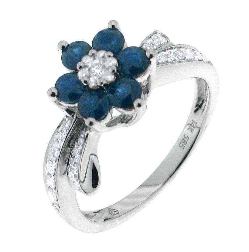 0.22 Ctw Diamond 14k White Gold Sapphire Round Shape Womens Gemstone Ring