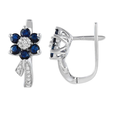 0.16 Ctw Diamond 14k White Gold Sapphire Round Shape Womens Gemstone Earrings