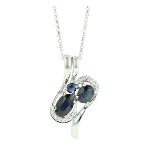 0.04 Ctw Diamond 14k White Gold Sapphire Round Shape Womens Gemstone Necklace Pendant With 16 Inch Chain