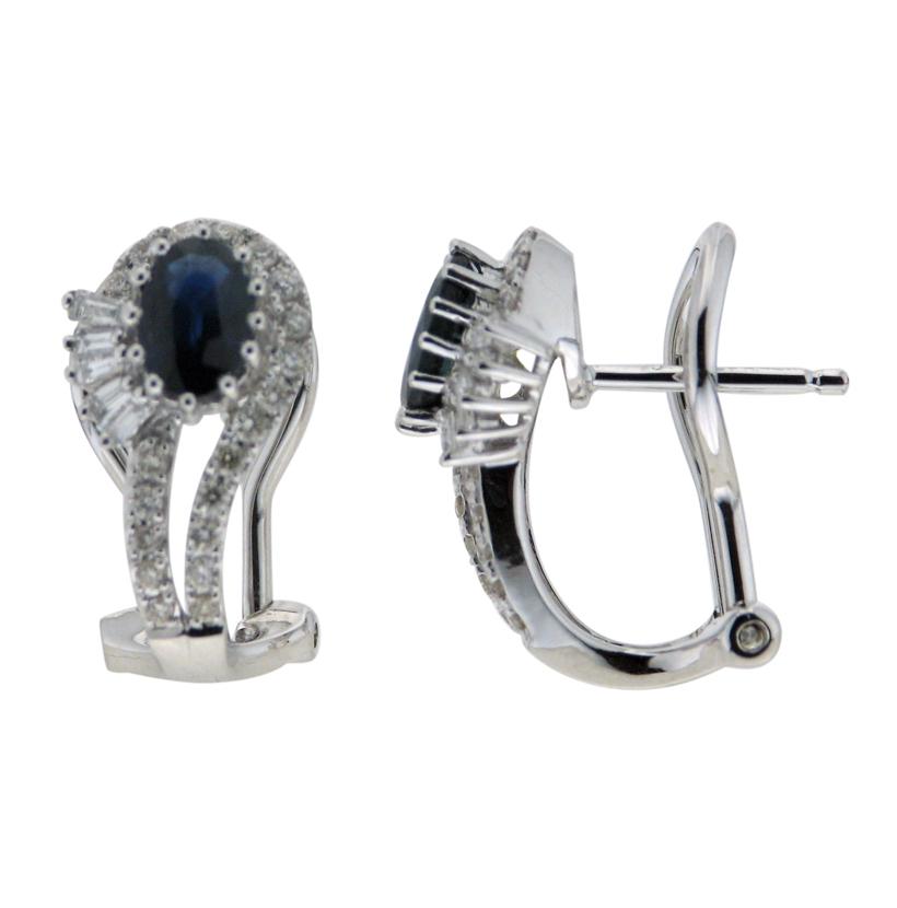 0.4 Ctw Diamond 14k White Gold Sapphire Round Tap Baguette Shape Womens Gemstone Earrings