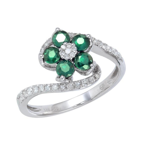 0.22 Ctw Diamond 14k White Gold Emerald Round Shape Womens Gemstone Ring