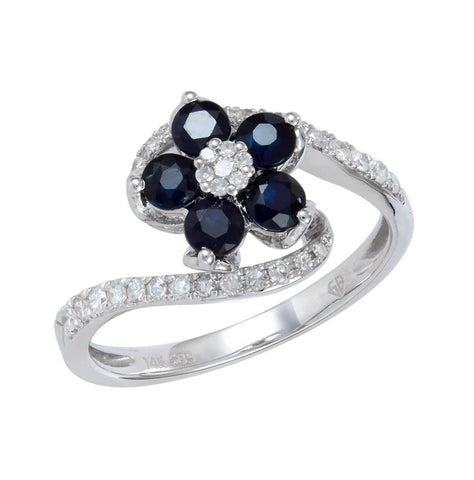 0.22 Ctw Diamond 14k White Gold Sapphire Round Shape Womens Gemstone Ring