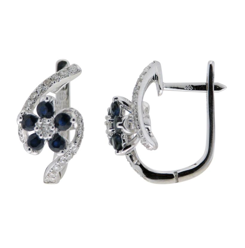 0.31 Ctw Diamond 14k White Gold Sapphire Round Shape Womens Gemstone Earrings