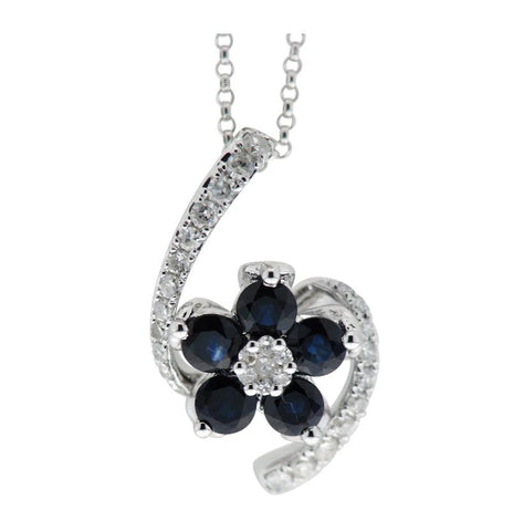 0.19 Ctw Diamond 14k White Gold Sapphire Round Shape Womens Gemstone Necklace Pendant With 16 Inch Chain