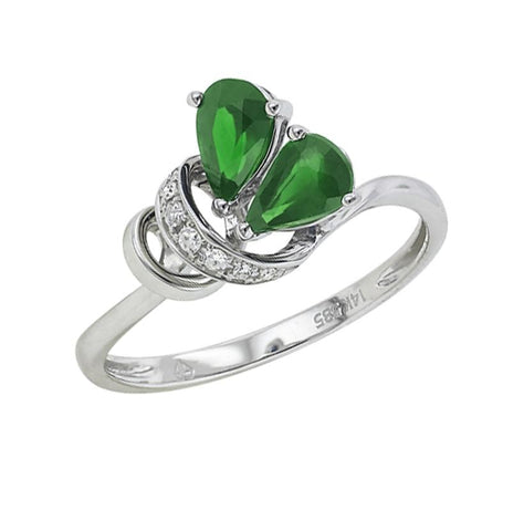 0.04 Ctw Diamond 14k White Gold Emerald Round Shape Womens Gemstone Ring