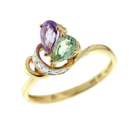 0.04 Ctw Diamond 14k Yellow Gold Amethyst Round Shape Womens Gemstone Ring