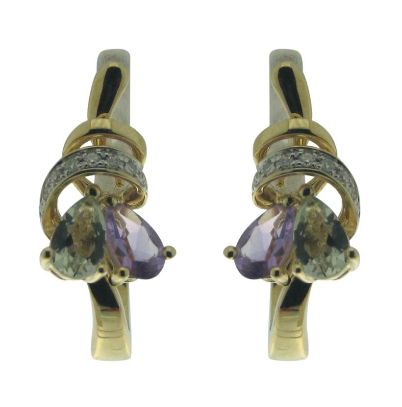 0.04 Ctw Diamond 14k Yellow Gold Amethyst Round Shape Womens Gemstone Earrings