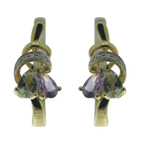 0.04 Ctw Diamond 14k Yellow Gold Amethyst Round Shape Womens Gemstone Earrings