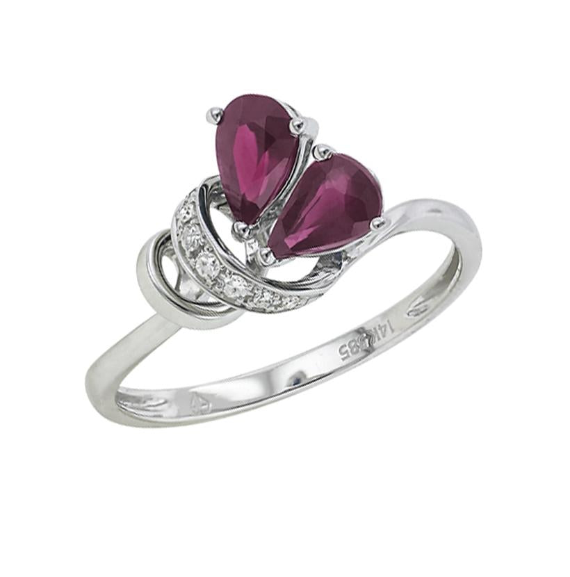 0.04 Ctw Diamond 14k White Gold Ruby Round Shape Womens Gemstone Ring