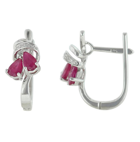 0.04 Ctw Diamond 14k White Gold Ruby Round Shape Womens Gemstone Earrings