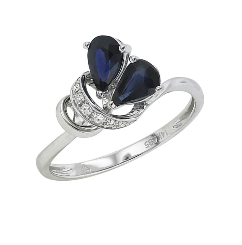 0.04 Ctw Diamond 14k White Gold Sapphire Round Shape Womens Gemstone Ring