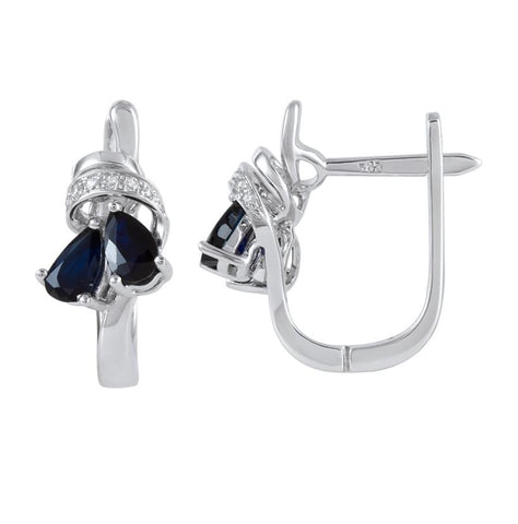 0.04 Ctw Diamond 14k White Gold Sapphire Round Shape Womens Gemstone Earrings