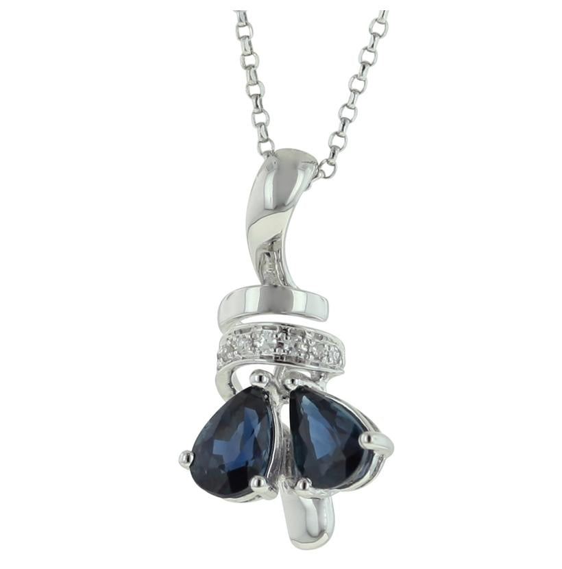 0.03 Ctw Diamond 14k White Gold Sapphire Round Shape Womens Gemstone Necklace Pendant With 16 Inch Chain