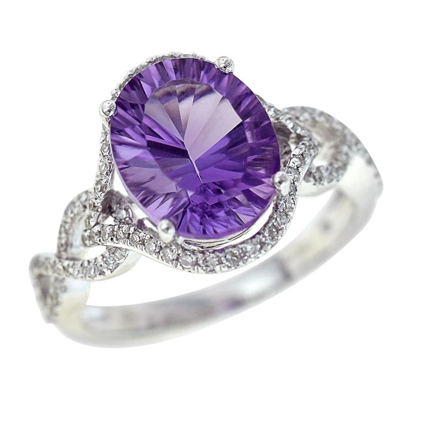 0.27 Ctw Diamond 14k White Gold Amethyst Round Shape Womens Gemstone Ring