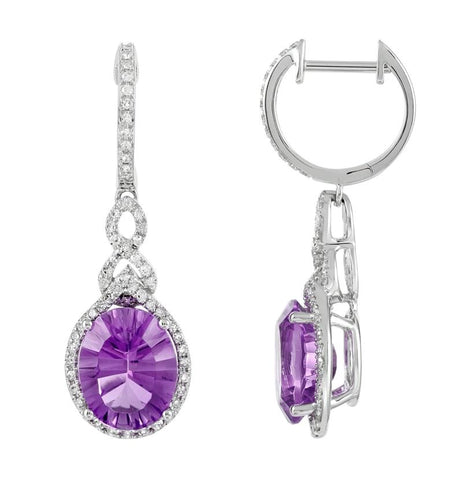 0.37 Ctw Diamond 14k White Gold Amethyst Round Shape Womens Gemstone Earrings