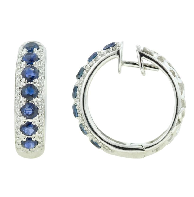 0.24 Ctw Diamond 14k White Gold Sapphire Round Shape Womens Gemstone Earrings