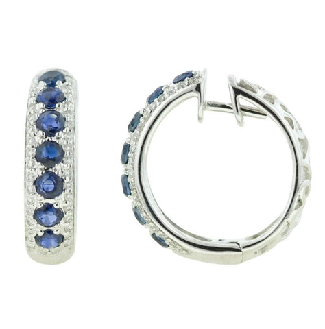 0.24 Ctw Diamond 14k White Gold Sapphire Round Shape Womens Gemstone Earrings