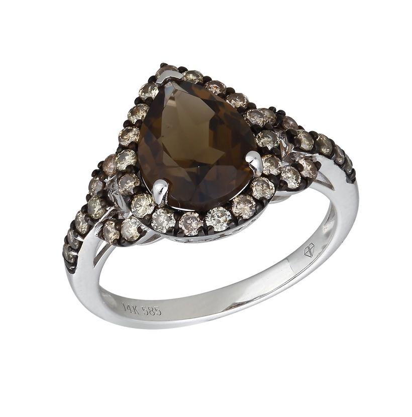 0.7 Ctw Diamond 14k White Gold Topaz Round Shape Womens Gemstone Ring