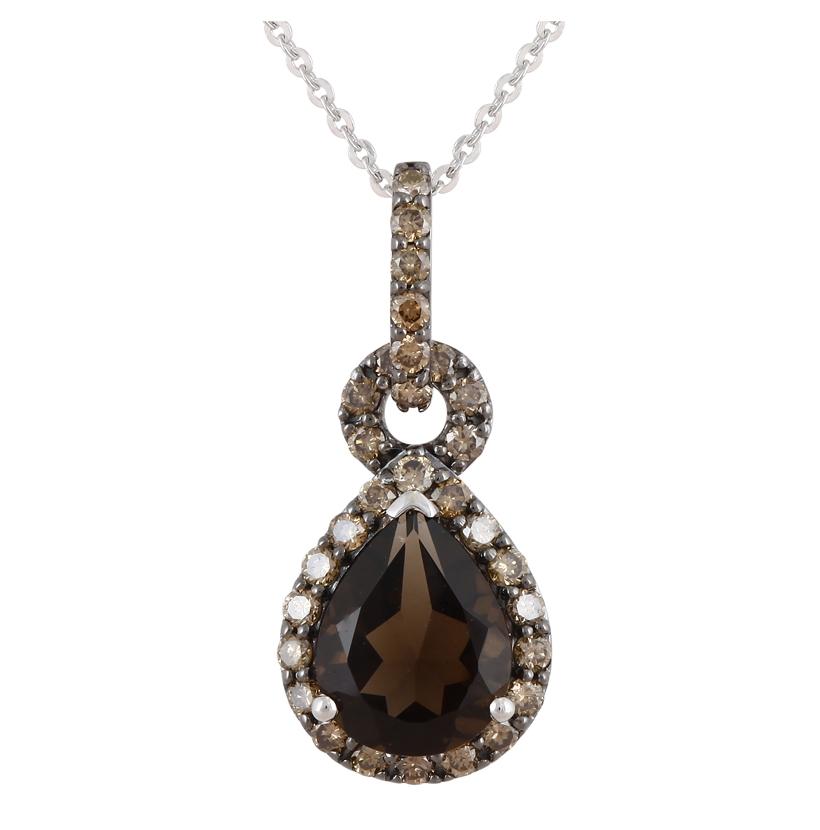 0.6 Ctw Diamond 14k White Gold Topaz Round Shape Womens Gemstone Necklace Pendant With 16 Inch Chain