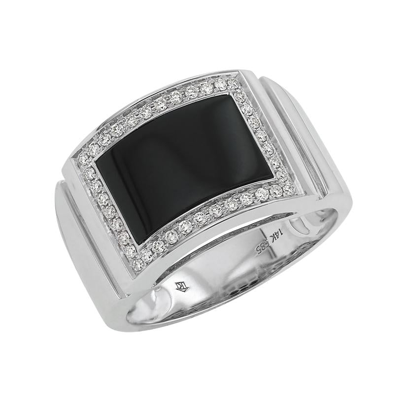 0.24 Ctw Diamond 14k White Gold Onyx Round Shape Womens Gemstone Ring