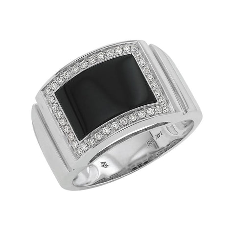 0.24 Ctw Diamond 14k White Gold Onyx Round Shape Womens Gemstone Ring