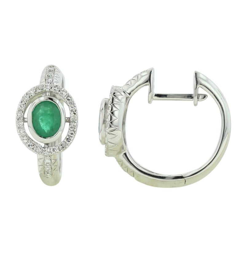 0.24 Ctw Diamond 14k White Gold Emerald Round Shape Womens Gemstone Earrings