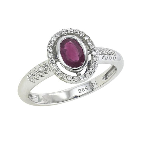 0.13 Ctw Diamond 14k White Gold Ruby Round Shape Womens Gemstone Ring