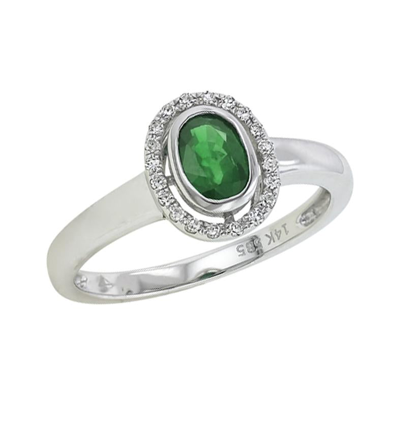 0.07 Ctw Diamond 14k White Gold Emerald Round Shape Womens Gemstone Ring