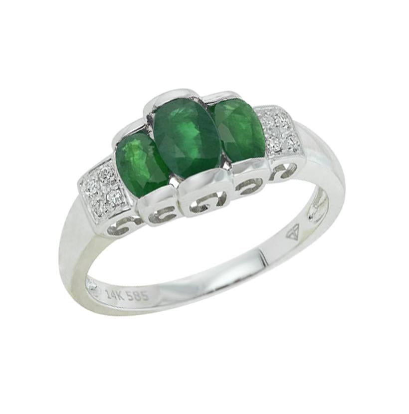 0.04 Ctw Diamond 14k White Gold Emerald Round Shape Womens Gemstone Ring