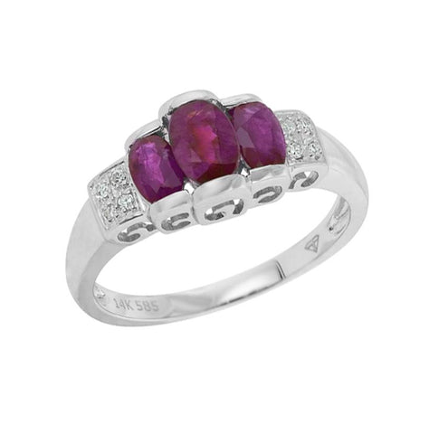 0.04 Ctw Diamond 14k White Gold Ruby Round Shape Womens Gemstone Ring