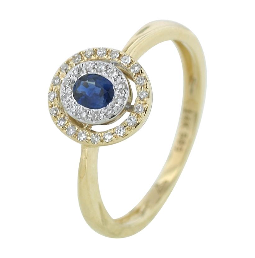 0.07 Ctw Diamond 14k Two Tone Gold Sapphire Round Shape Womens Gemstone Ring