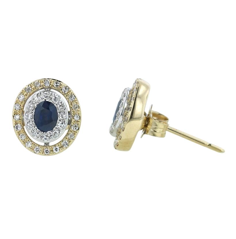 0.2 Ctw Diamond 14k Two Tone Gold Sapphire Round Shape Womens Gemstone Earrings