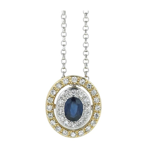 0.08 Ctw Diamond 14k Two Tone Gold Sapphire Round Shape Womens Gemstone Necklace Pendant With 16 Inch Chain