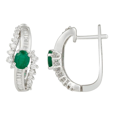 0.64 Ctw Diamond 14k White Gold Emerald Round Shape Womens Gemstone Earrings