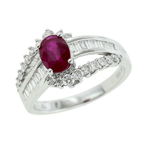 0.62 Ctw Diamond 14k White Gold Ruby Round Shape Womens Gemstone Ring