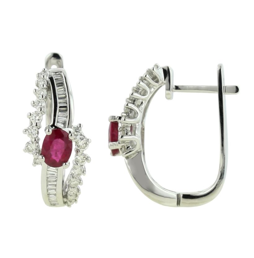 0.64 Ctw Diamond 14k White Gold Ruby Round Shape Womens Gemstone Earrings