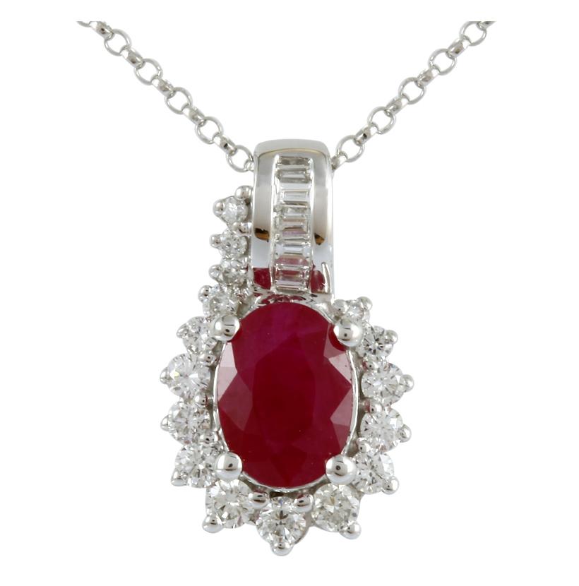 14k White Gold Womens Gemstone Necklace Pendant With 16 Inch Chain