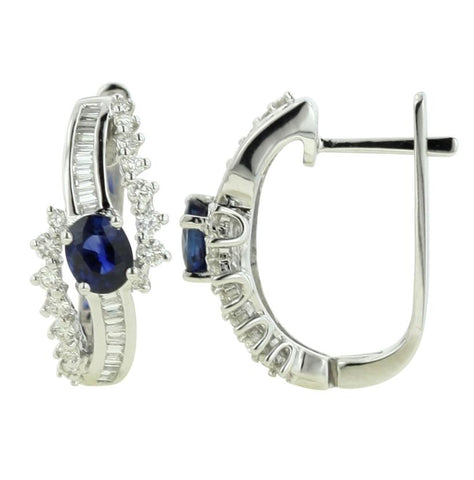 0.64 Ctw Diamond 14k White Gold Sapphire Round Shape Womens Gemstone Earrings