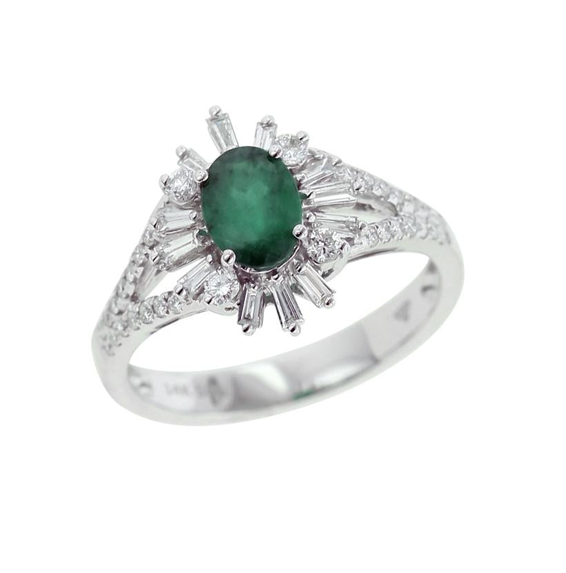 0.5 Ctw Diamond 14k White Gold Emerald Round Tap Baguette Shape Womens Gemstone Ring