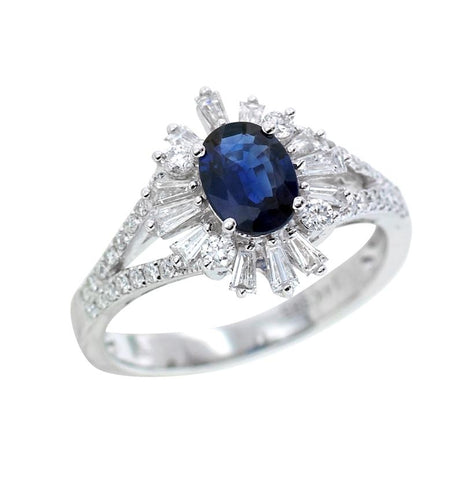 0.5 Ctw Diamond 14k White Gold Sapphire Round Tap Baguette Shape Womens Gemstone Ring