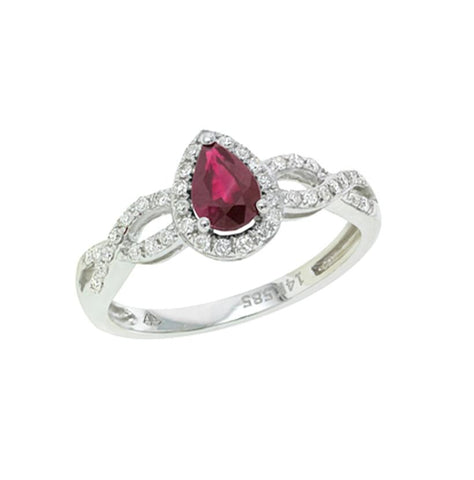 0.19 Ctw Diamond 14k White Gold Ruby Round Shape Womens Gemstone Ring