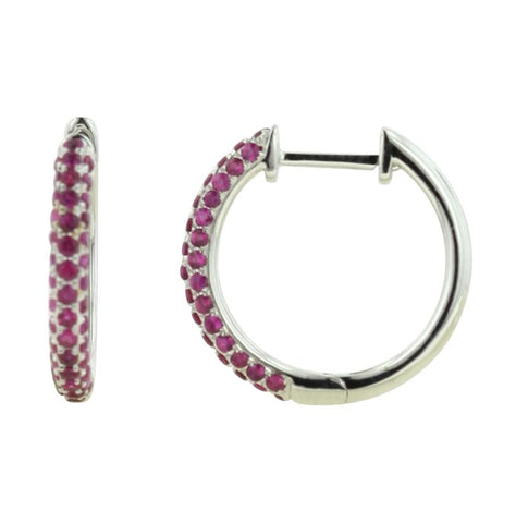 14k White Gold Ruby Round Shape Womens Gemstone Earrings